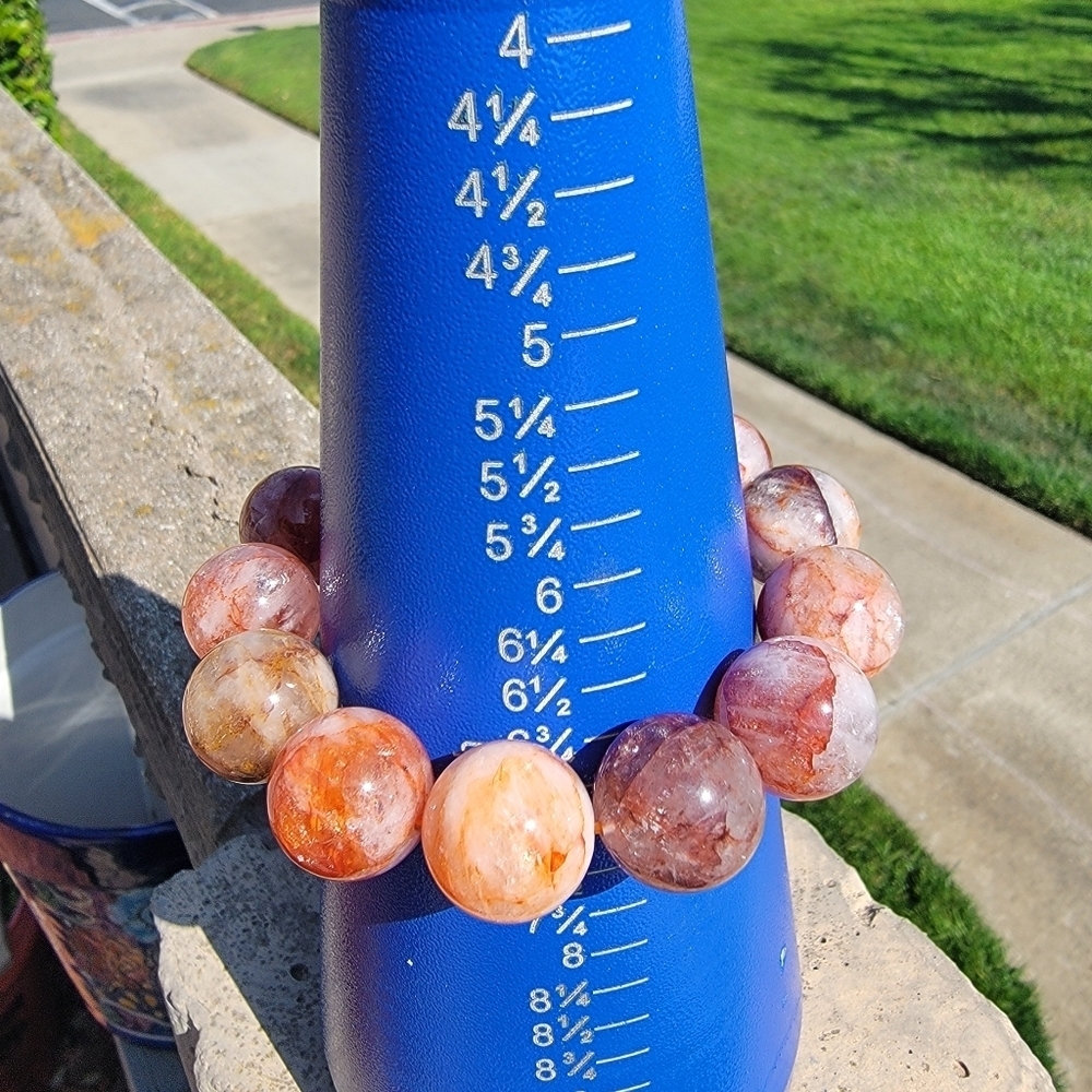 17.6mm Natural Red Phantom Ghost Garden Crystal Gemstone Round Beaded Bracelet - Picture 3 of 8
